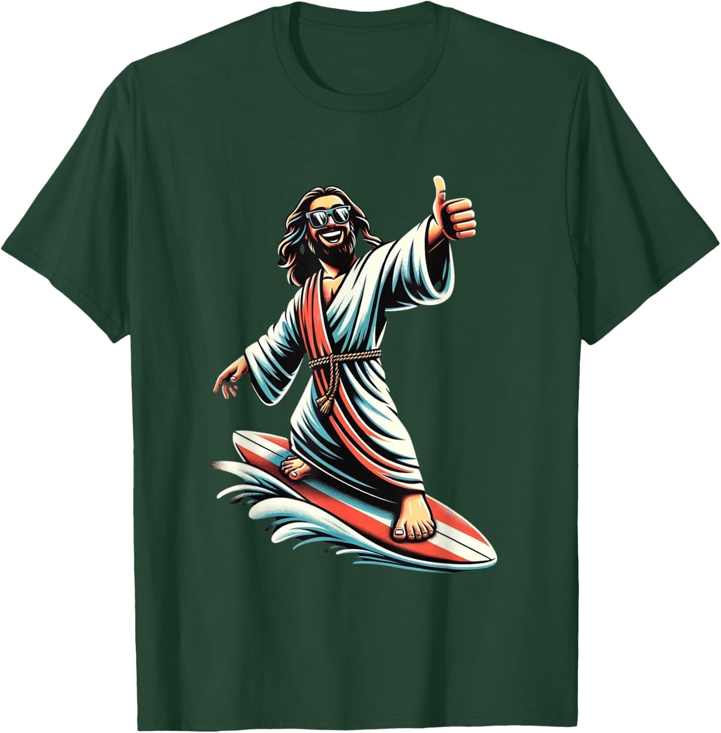 Jesus Surfing on Water, Thumbs-up Fun Christian Design T-Shirt - T-Shirt | Forest