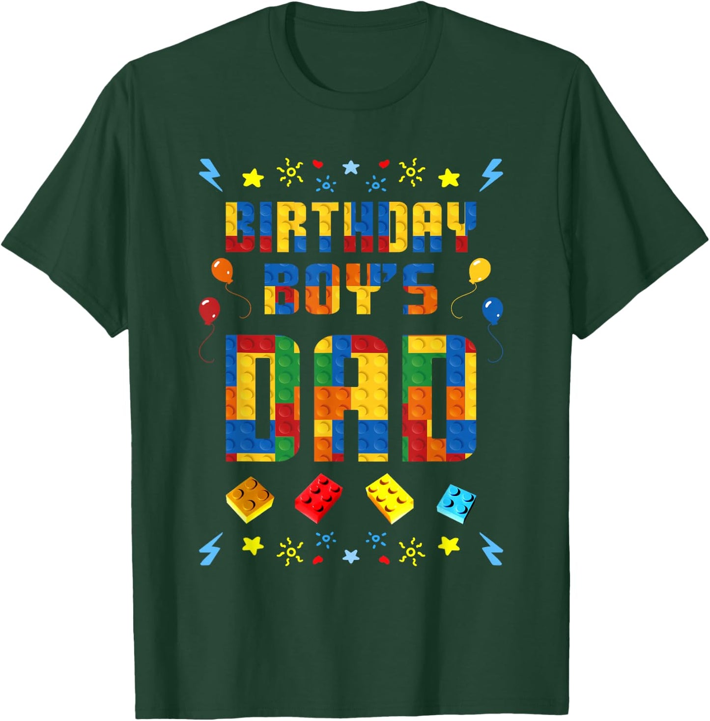 Birthday Boy's Dad Master Builder Building Blocks Family T-Shirt - T-Shirt | Forest