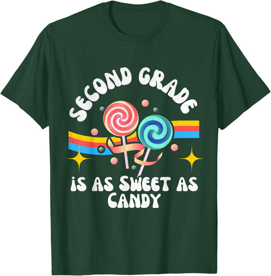 Second Grade Sweet as Candy Groovy Back-to-School Lollipops T-Shirt - T-Shirt | Forest