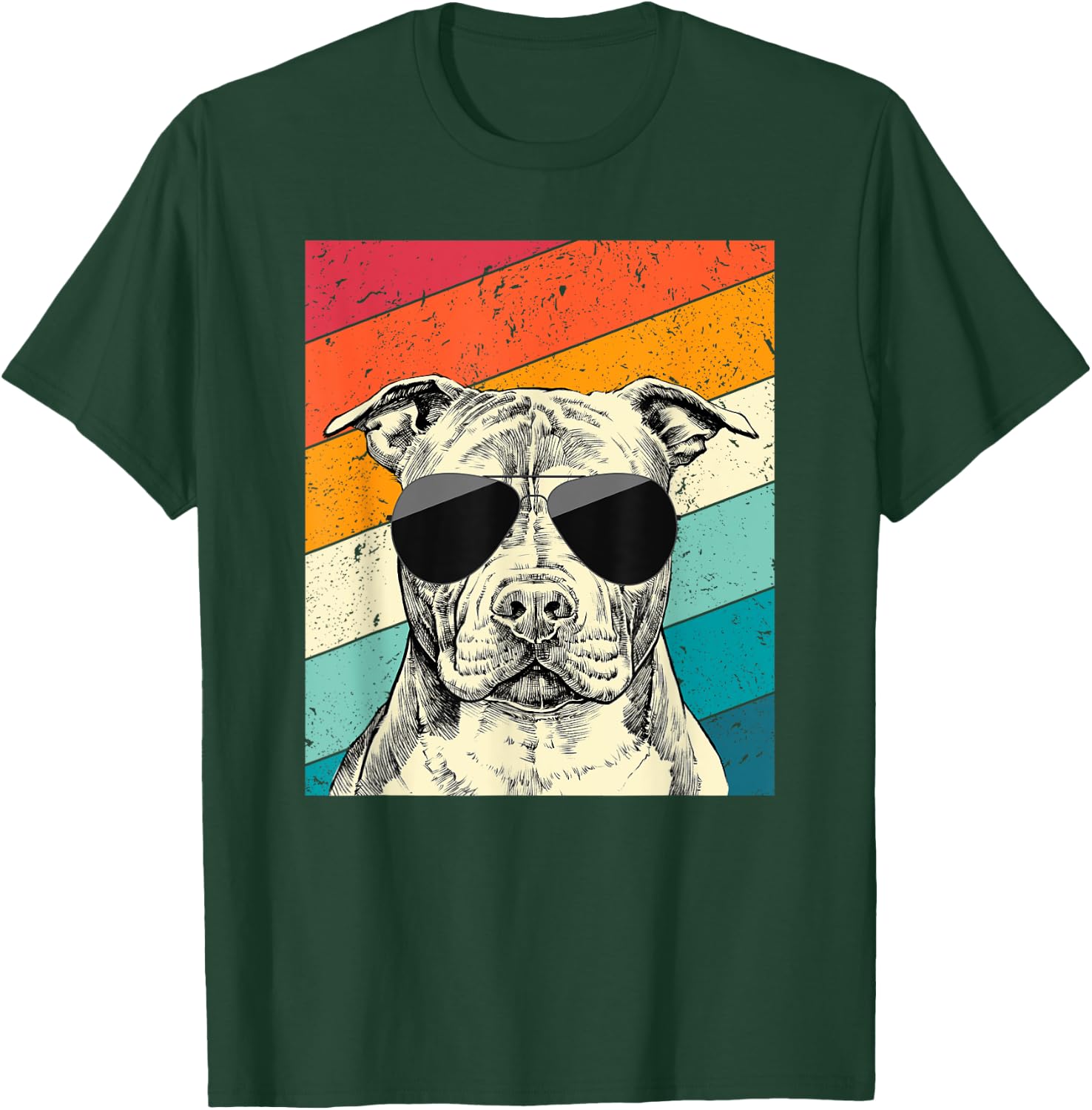 Retro Vintage Pit Bull with Sunglasses Pittie Dog Lovers T-Shirt - T-Shirt | Forest