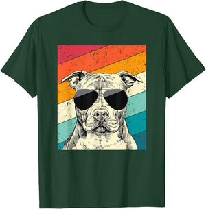 Retro Vintage Pit Bull with Sunglasses Pittie Dog Lovers T-Shirt - T-Shirt | Forest