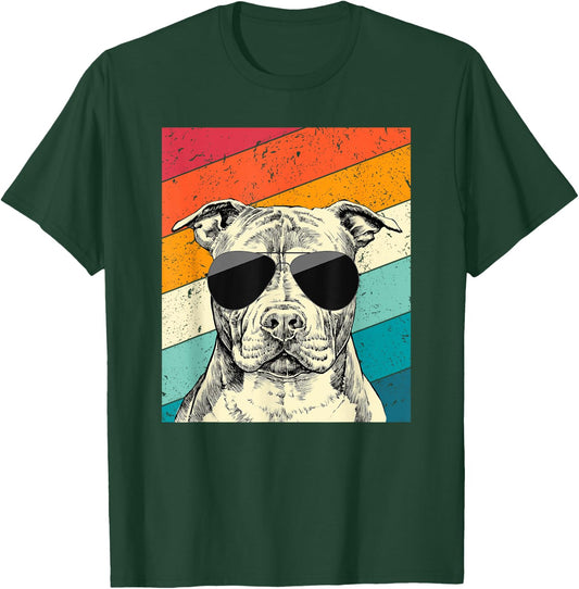Retro Vintage Pit Bull with Sunglasses Pittie Dog Lovers T-Shirt - T-Shirt | Forest
