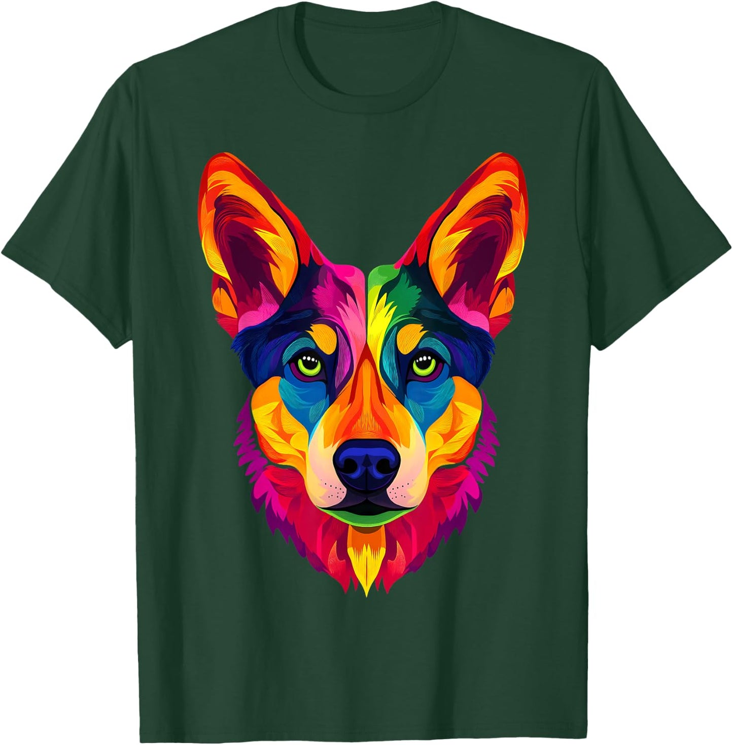 Colorful Dingo Face Ancient Australian Dog Wild Animal Black T-Shirt - T-Shirt | Forest