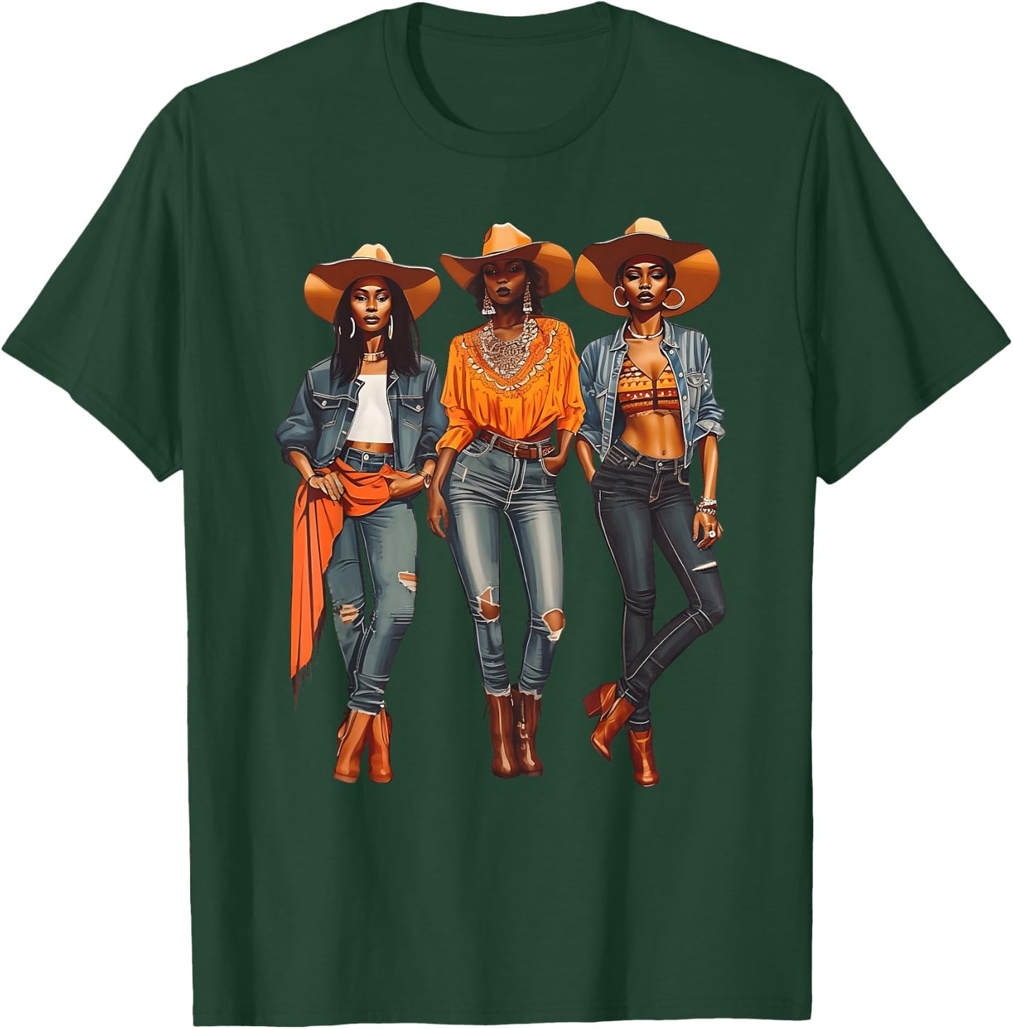 Black Cowgirl Western Rodeo Melanin Black History Texas T-Shirt - T-Shirt | Forest
