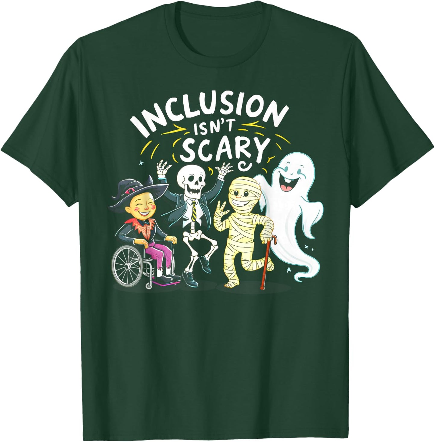 Inclusion Isn't Scary Teacher Skeleton Ghost Cute Halloween T-Shirt - T-Shirt | Forest