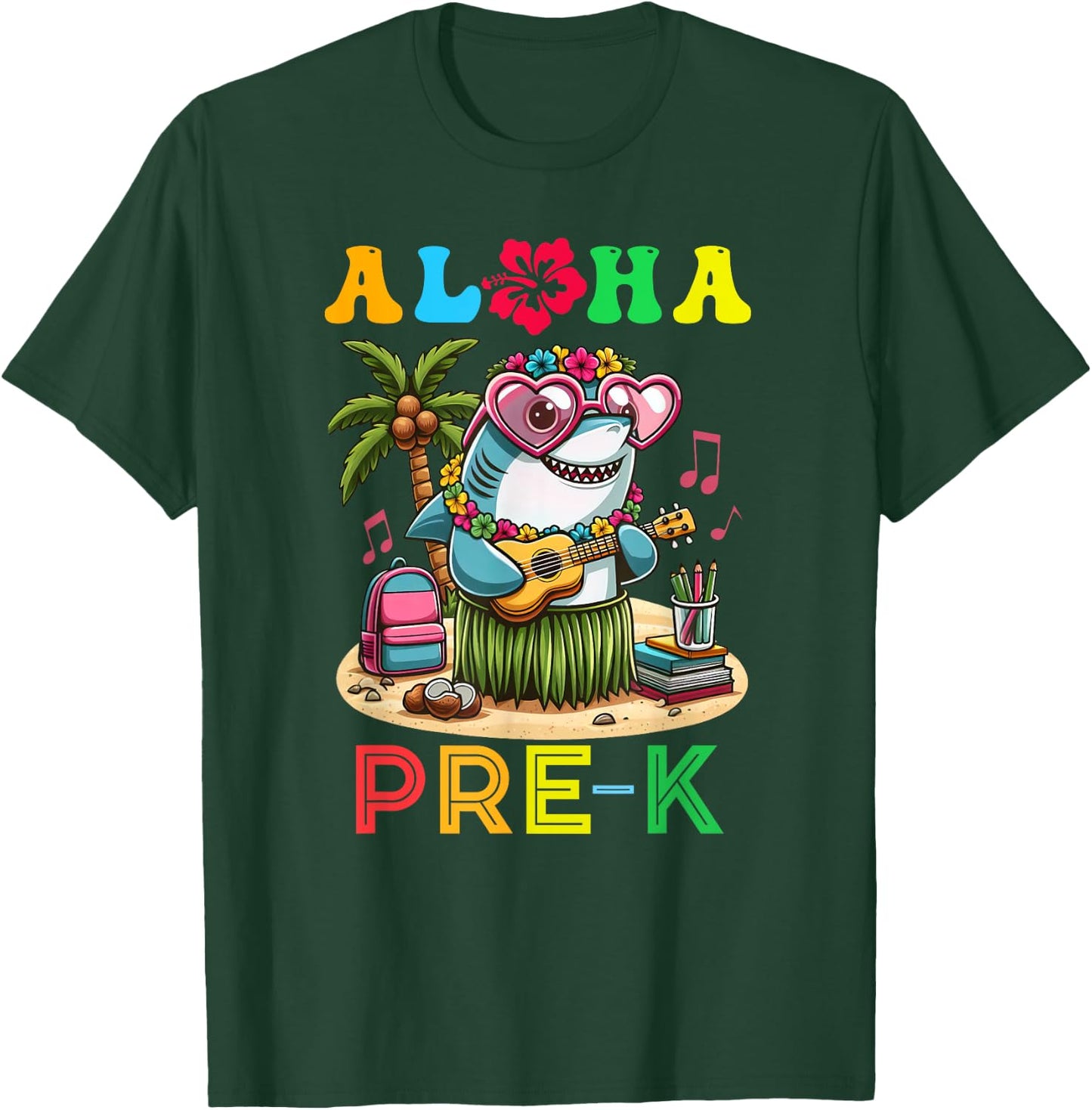 Aloha Pre K Shark Hawaii Back to School Kids Girl T-Shirt - T-Shirt | Forest