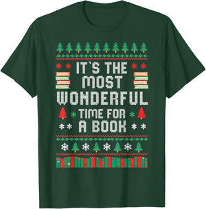 Book Lover Christmas Reader Ugly Sweater Xmas New Year T-Shirt - T-Shirt | Forest