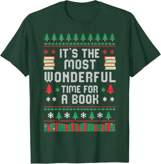Book Lover Christmas Reader Ugly Sweater Xmas New Year T-Shirt - T-Shirt | Forest