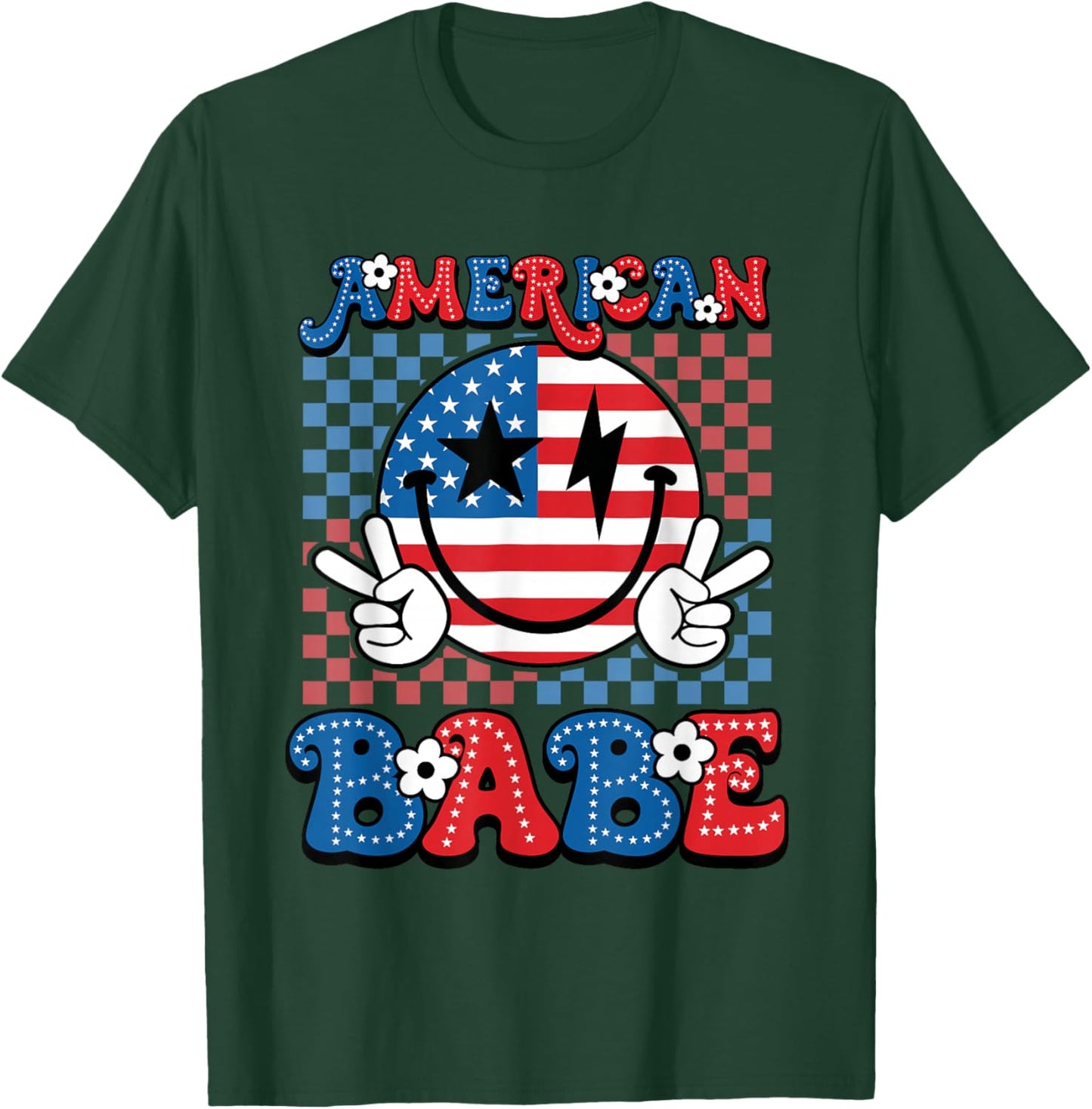 Groovy Retro 4th Of July American Girls Babe USA Patriotic T-Shirt - T-Shirt | Forest