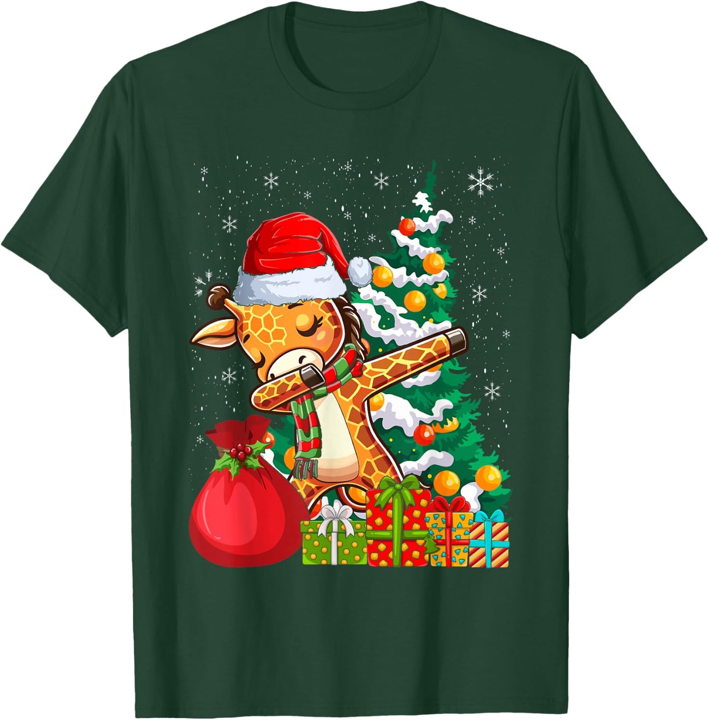 Dabbing Giraffe Santa Christmas Kids Boys Girls T-Shirt - T-Shirt | Forest