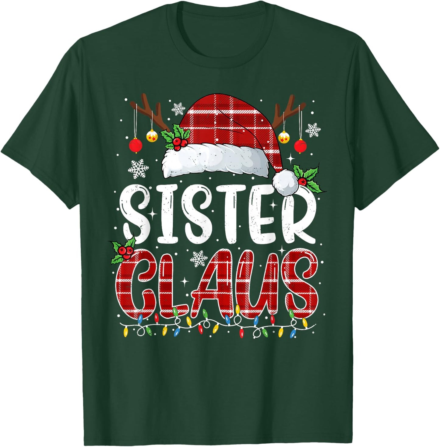 Sister Claus Christmas Lights Pajama Family Matching T-Shirt - T-Shirt | Forest