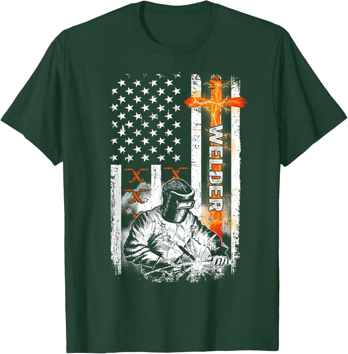 Welder American Flag Welding Fusing Material Funny Technical T-Shirt - T-Shirt | Forest