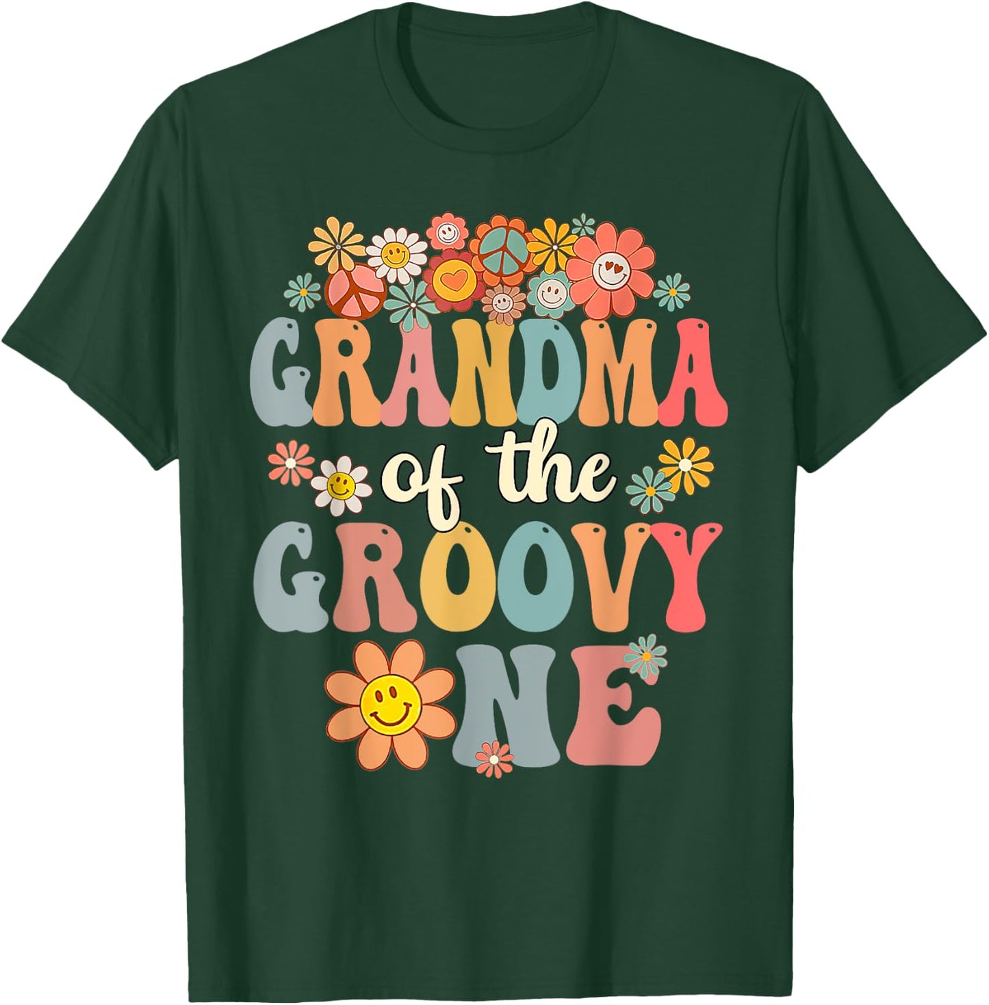 Retro Grandma of Groovy One Matching Family 1st Birthday T-Shirt - T-Shirt | Forest