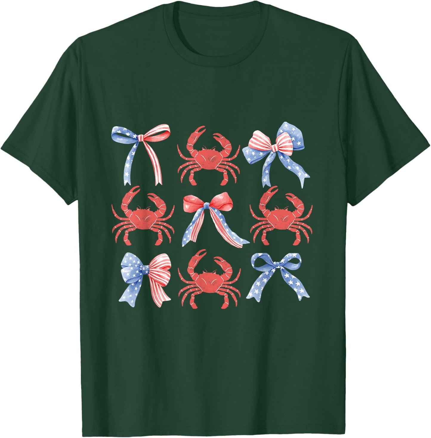 Pink Bows Cute Coquette Crab y2k Girl Aesthetic USA coastal T-Shirt - T-Shirt | Forest