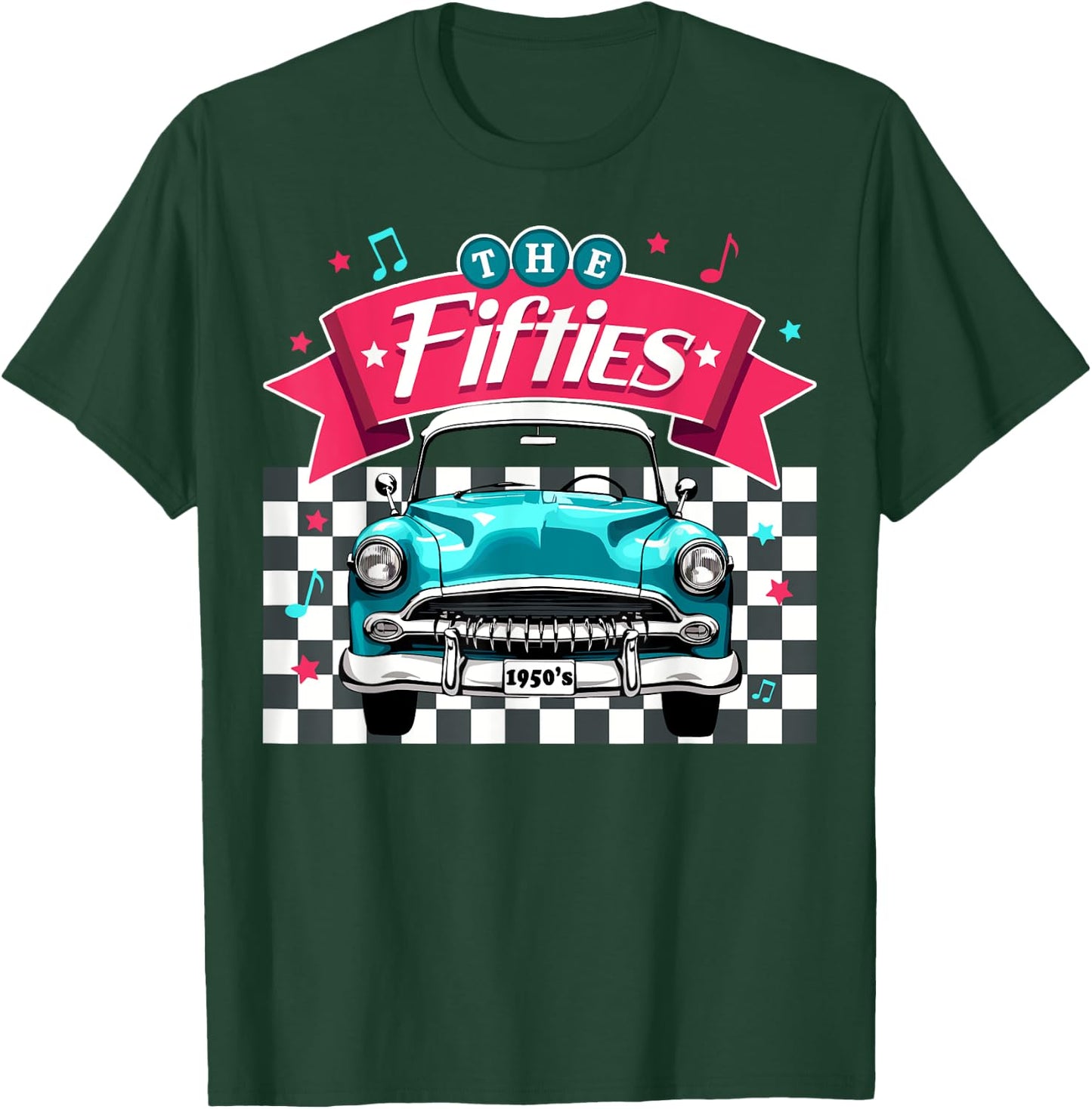 The Fifties 1950s Car Music Checkerboard Rockabilly Sock Hop T-Shirt - T-Shirt | Forest