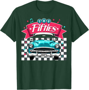 The Fifties 1950s Car Music Checkerboard Rockabilly Sock Hop T-Shirt - T-Shirt | Forest