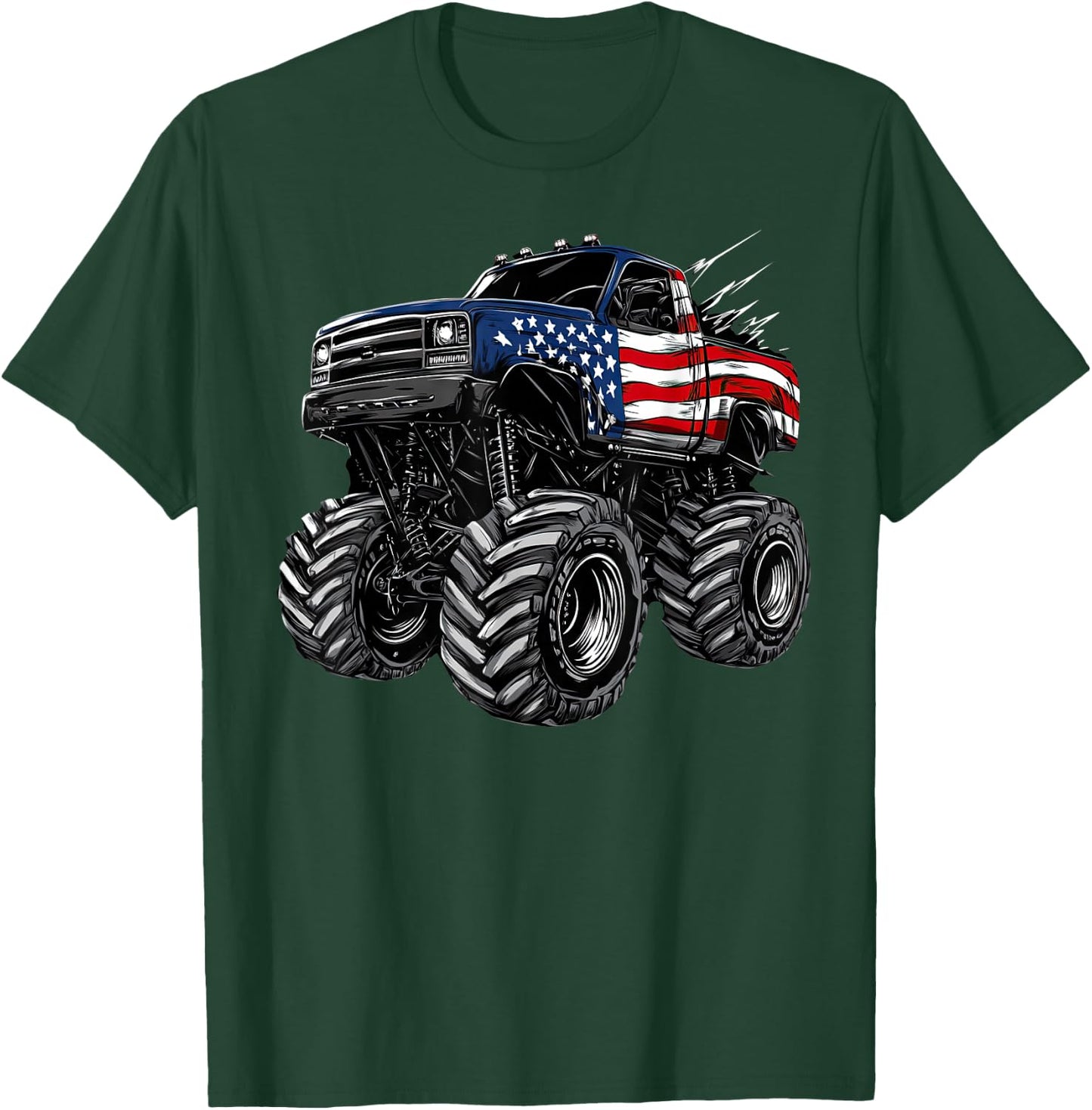Monster Truck USA Flag American Patriotic design T-Shirt - T-Shirt | Forest