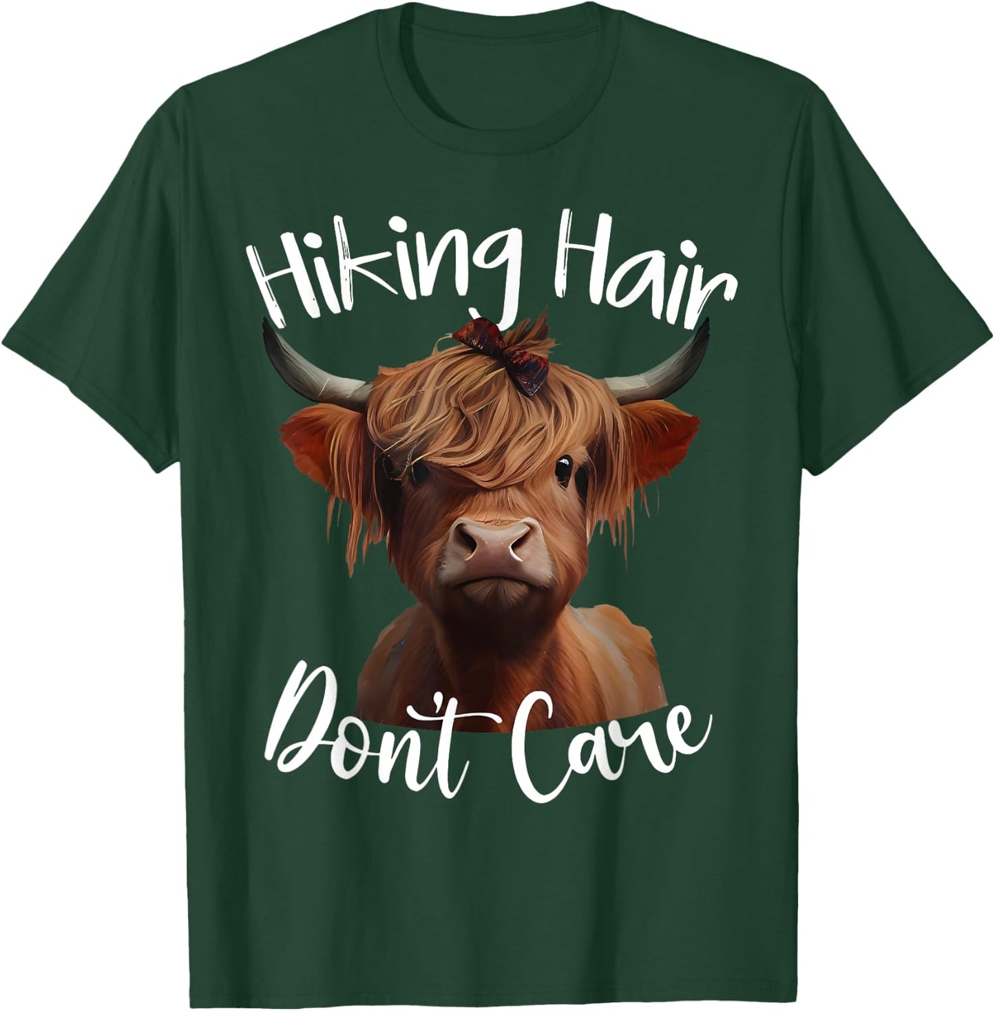 Funny Camping Highland Cow Hiking Hair Don't Care T-Shirt - T-Shirt | Forest