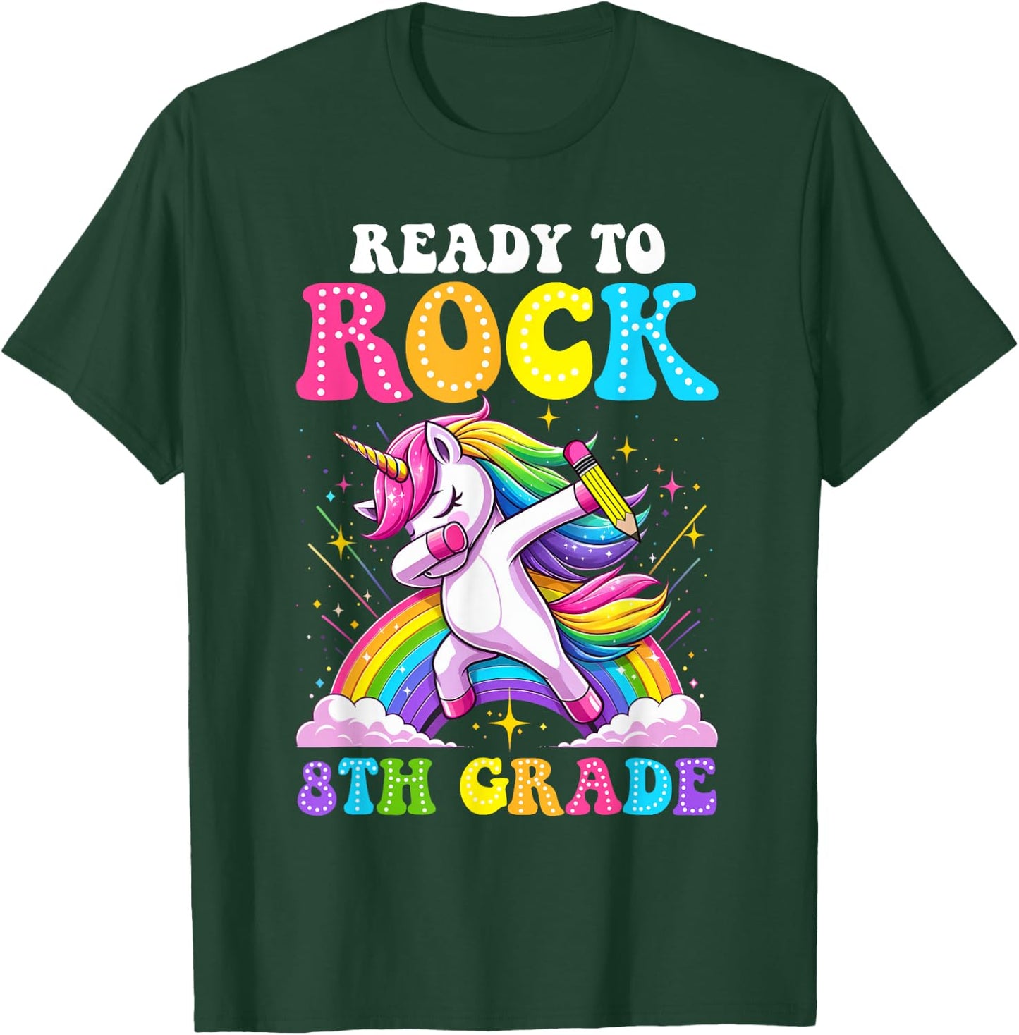 Ready To Rock 8th Grade Dabbing Unicorn Back To School Girls T-Shirt - T-Shirt | Forest