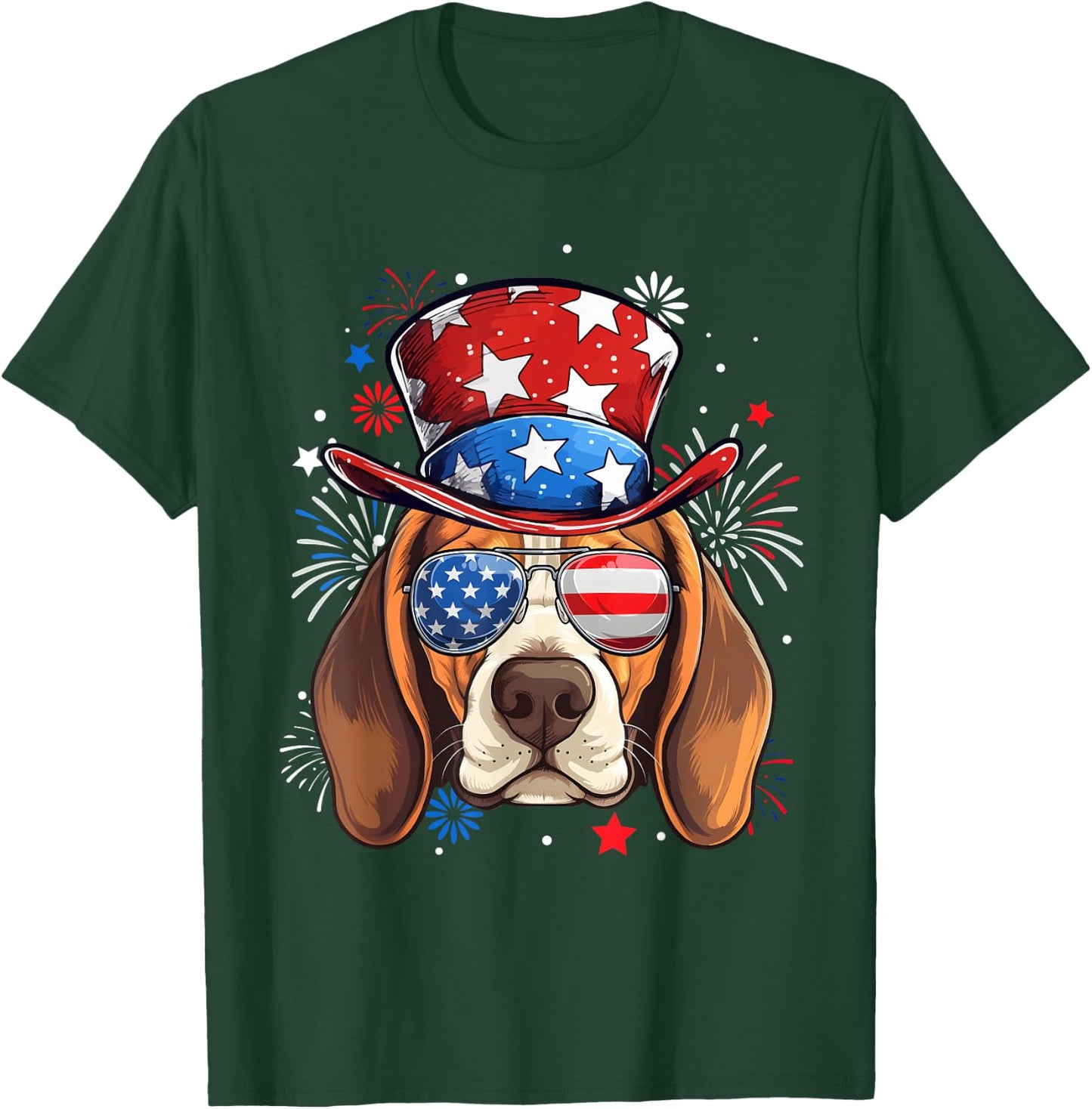 Beagle Patriotic USA Flag 4th Of July Dog Lover Women Kids Men T-Shirt - T-Shirt | Forest