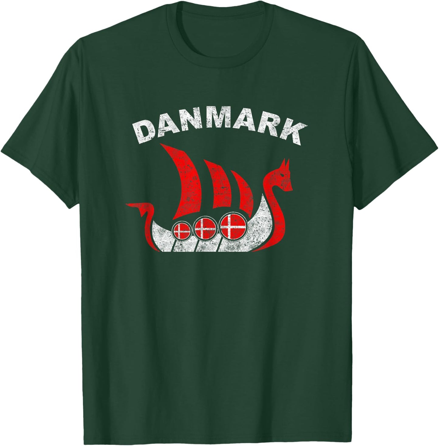 Danmark Viking Ship T Shirt Denmark Flag colors T-Shirt - T-Shirt | Forest