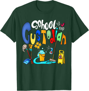 Funny We Heart Love Our School Custodian for Teacher & Kids T-Shirt - T-Shirt | Forest