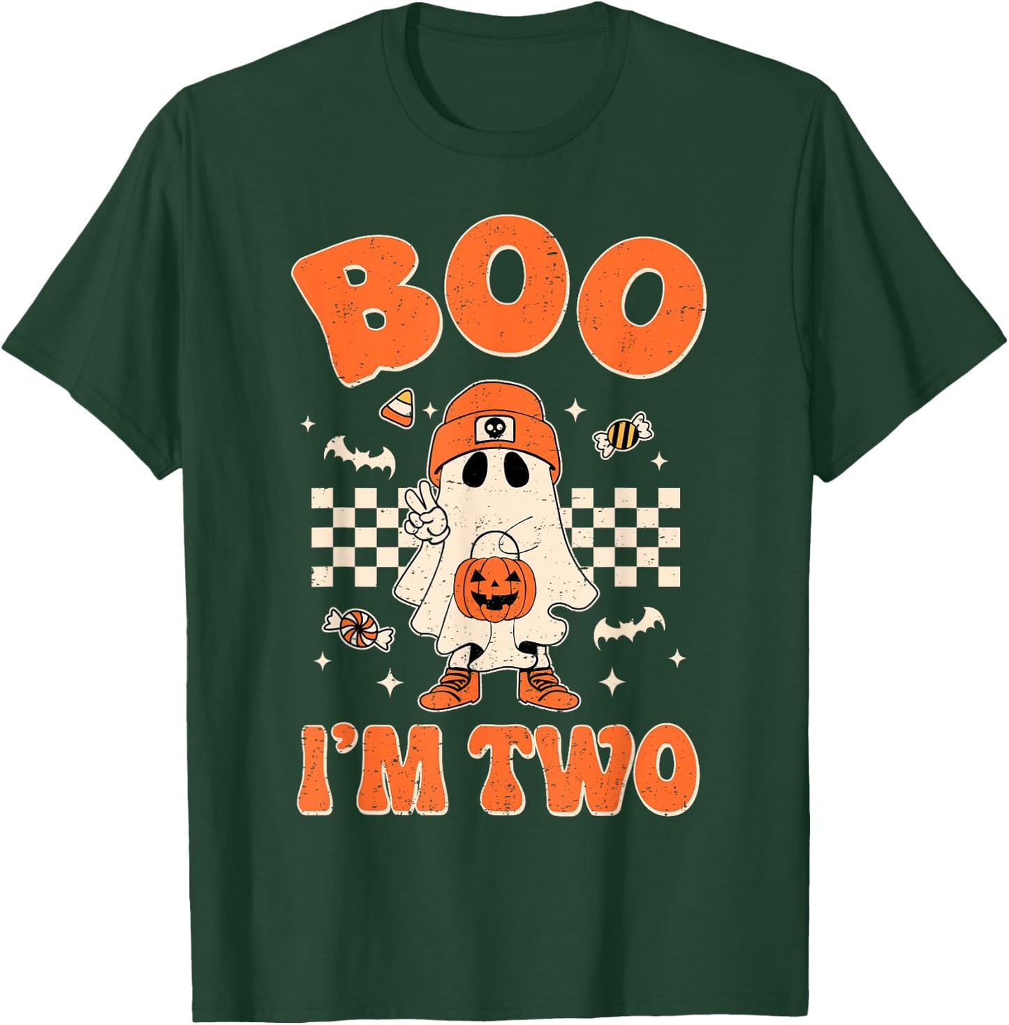Boo I'm Two Years Old Birthday Kid Boy Retro Ghost Halloween T-Shirt - T-Shirt | Forest