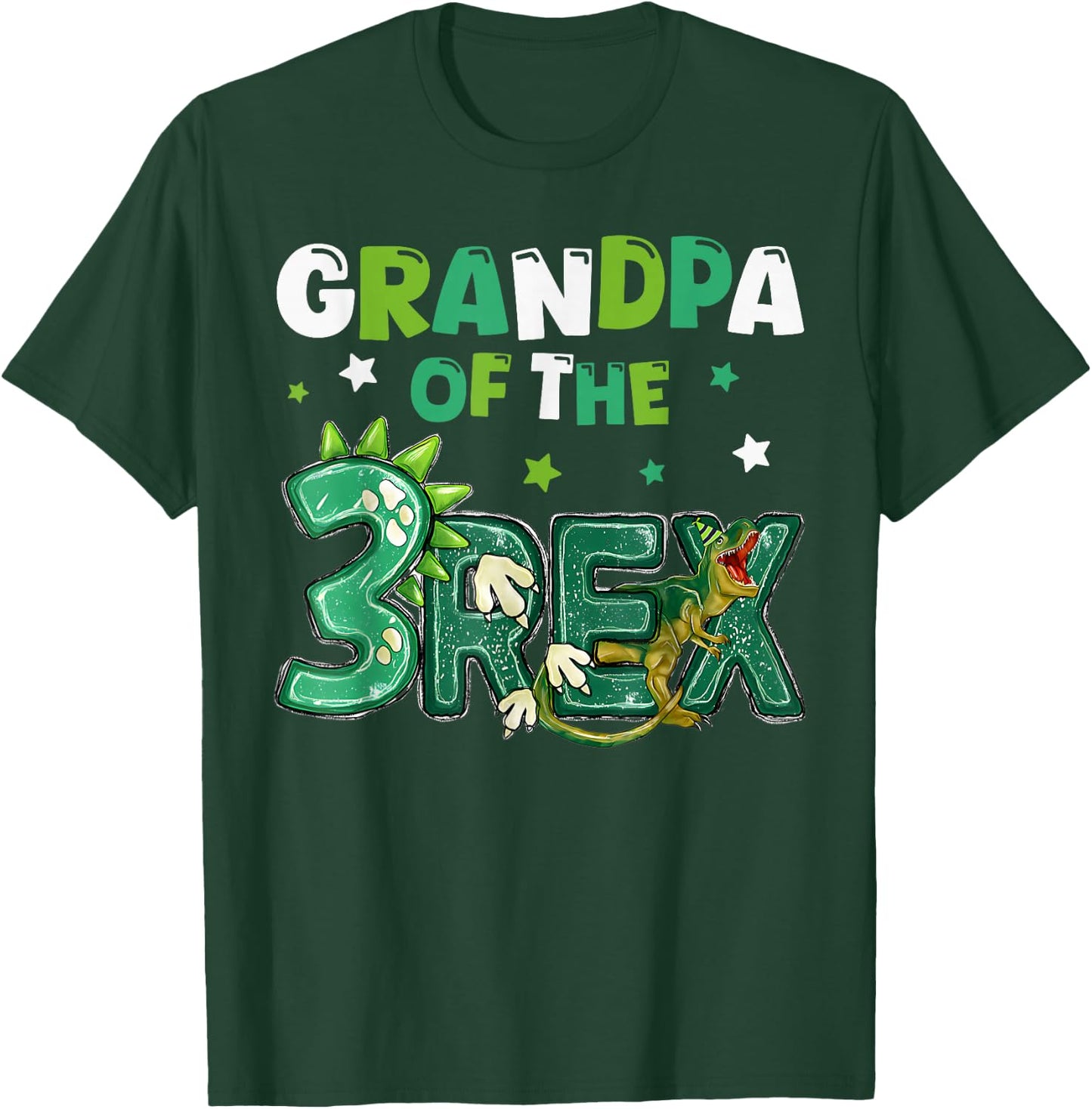 Grandpa of the Three Rex Birthday Dinosaur Family Matching T-Shirt - T-Shirt | Forest