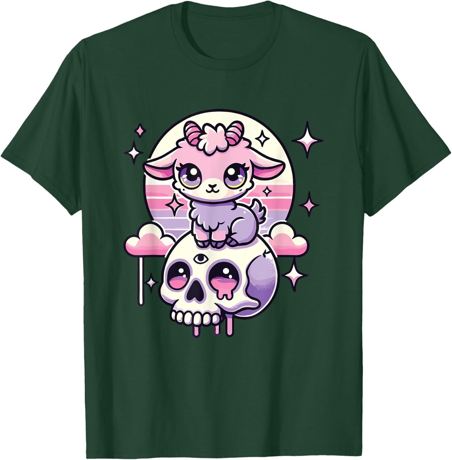 Kawaii Pastel Goth Cute Creepy Goat Bat Skeleton T-Shirt - T-Shirt | Forest