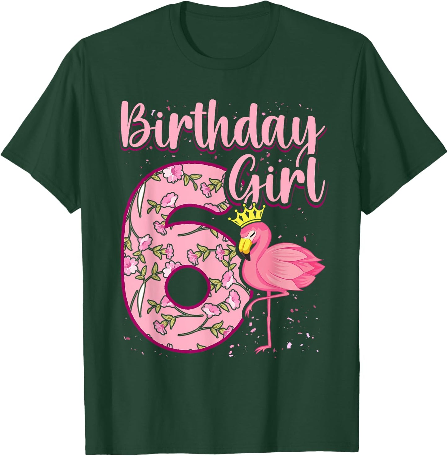6th Birthday Girls Flamingo 6 Years Old Tropical Flamingo T-Shirt - T-Shirt | Forest