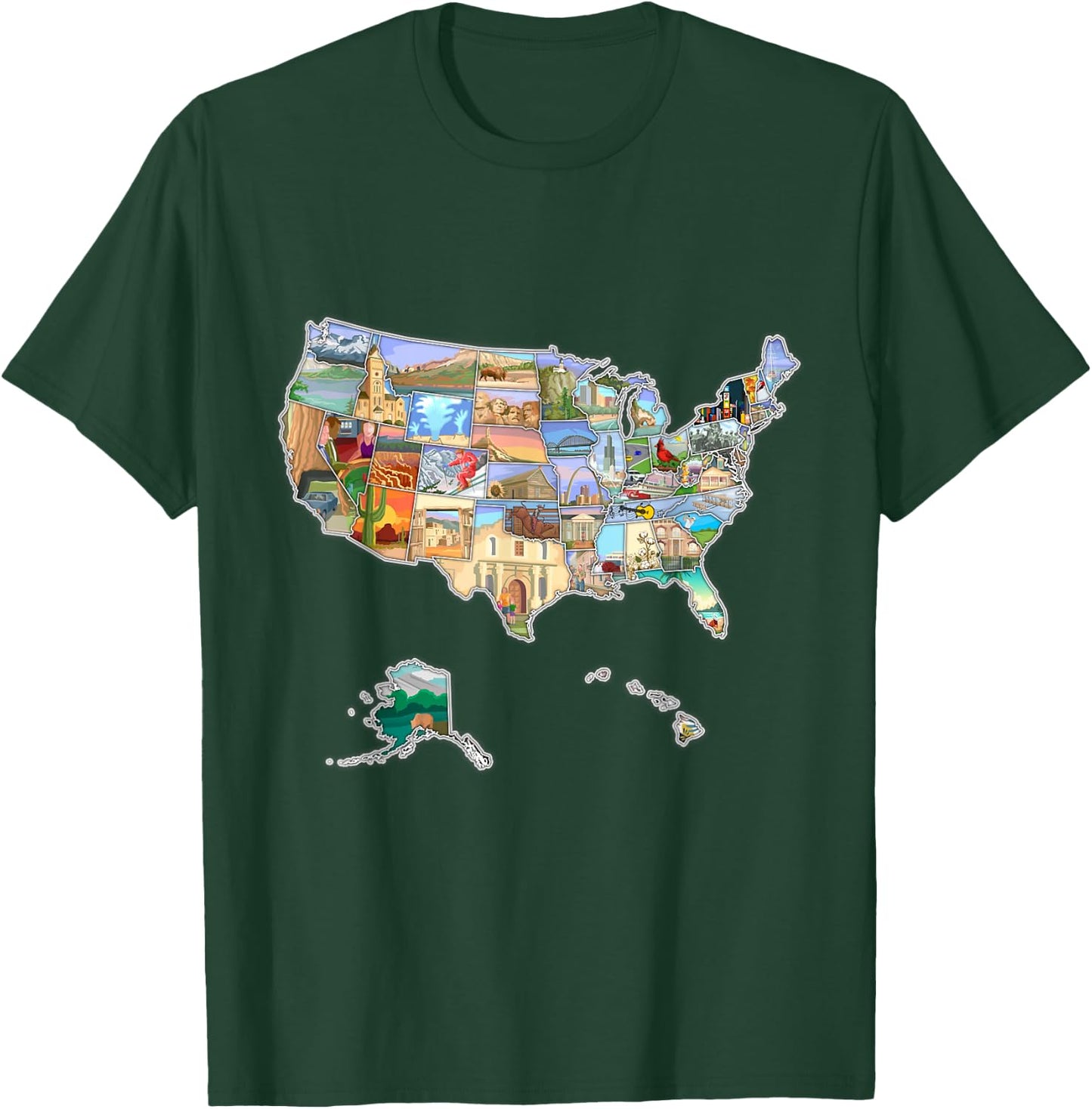 Illustrated pictorial map of United States, USA tourist map T-Shirt - T-Shirt | Forest