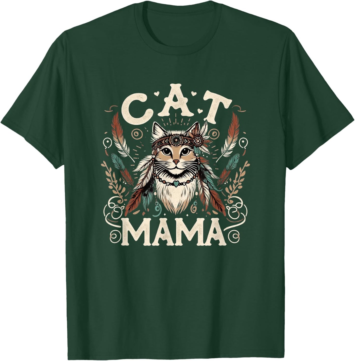 Cat Mama Cute Boho Cat Mother's Day Hippie Cat Mom T-Shirt - T-Shirt | Forest