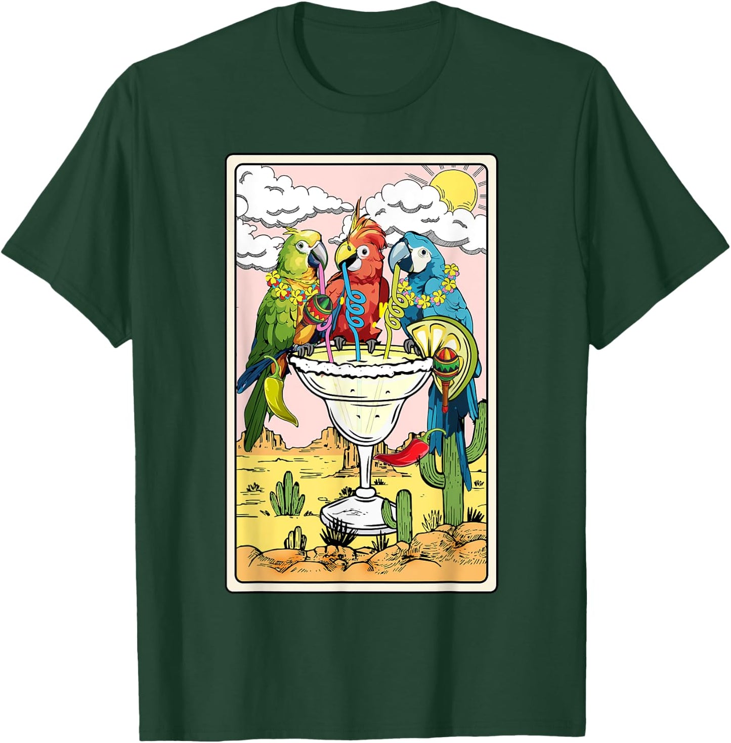 Parrots Drinking Margarita On Summer Funny parrot Lovers T-Shirt - T-Shirt | Forest