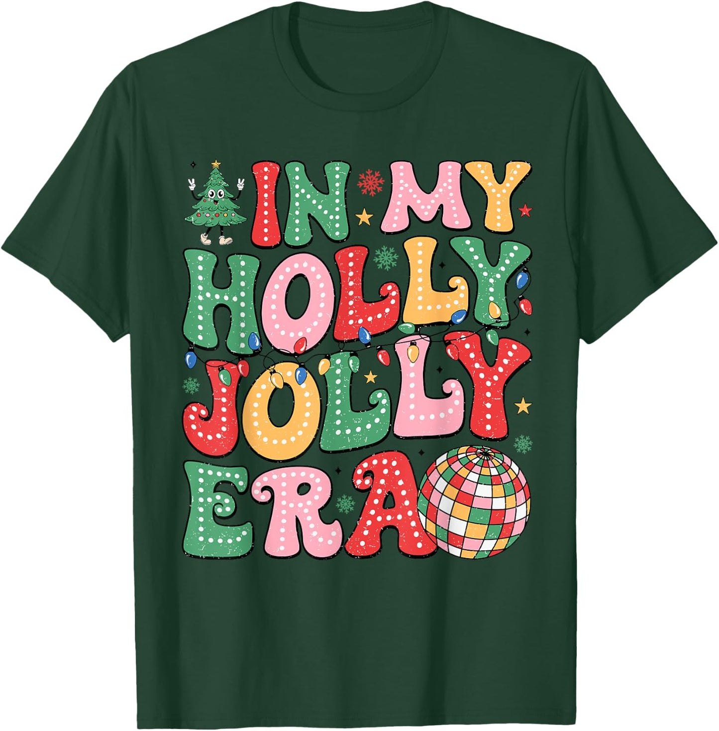 Vintage In My Holly Xmas Jolly Era Christmas Doodle Dots T-Shirt - T-Shirt | Forest