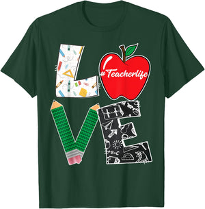Cute Love Teaching Back to School I love Teacher Life Women Girls Kids T-Shirt - T-Shirt | Forest