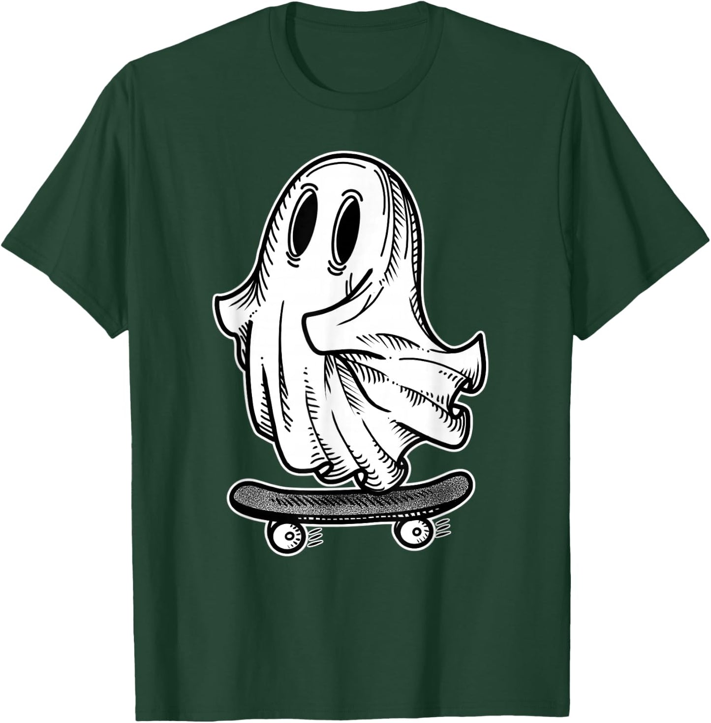Ghost Skateboarder Blackwork T-Shirt - T-Shirt | Forest