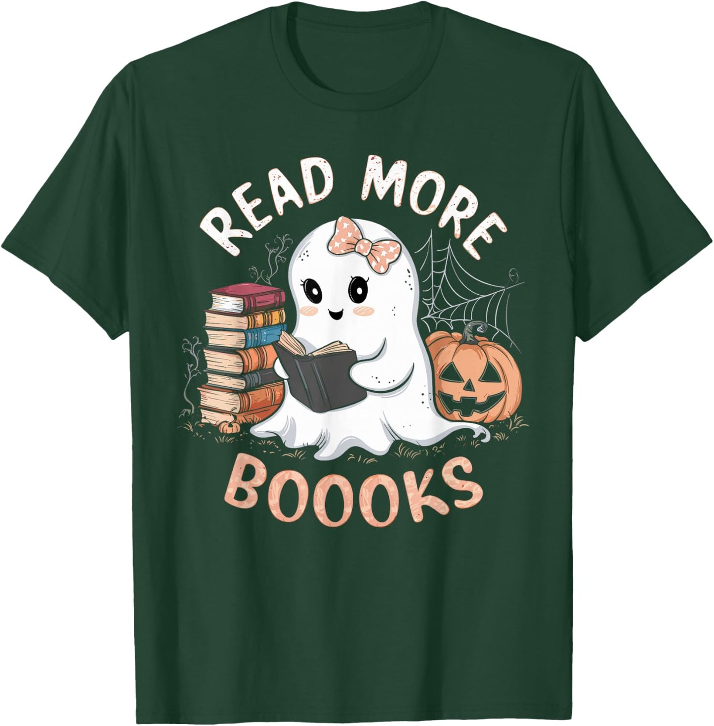 Cute Books Ghost Read More Booooks Funny Teacher Halloween T-Shirt - T-Shirt | Forest