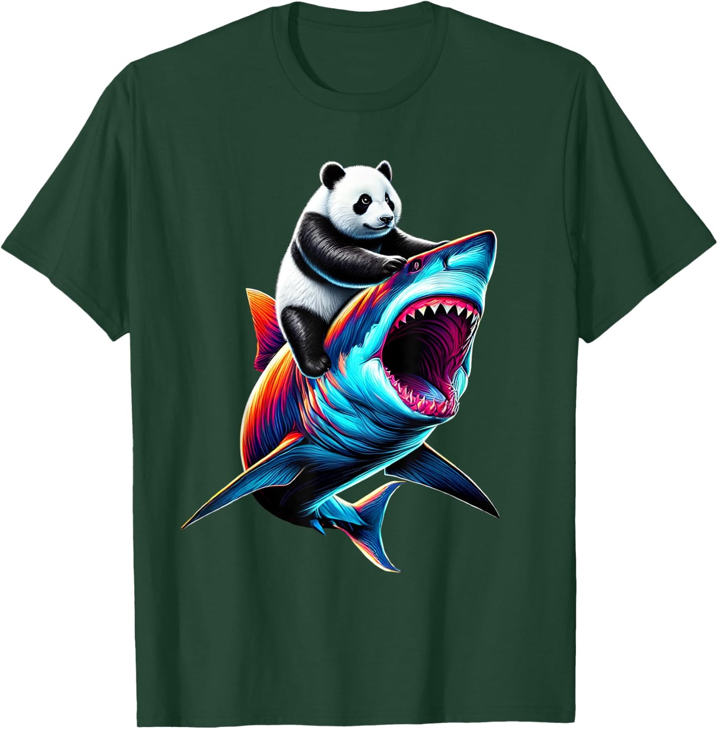 Funny Panda Riding Shark Panda Lover T-Shirt - T-Shirt | Forest