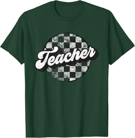 Teacher Appreciation Checkered Funny Retro Matching Vintage T-Shirt - T-Shirt | Forest