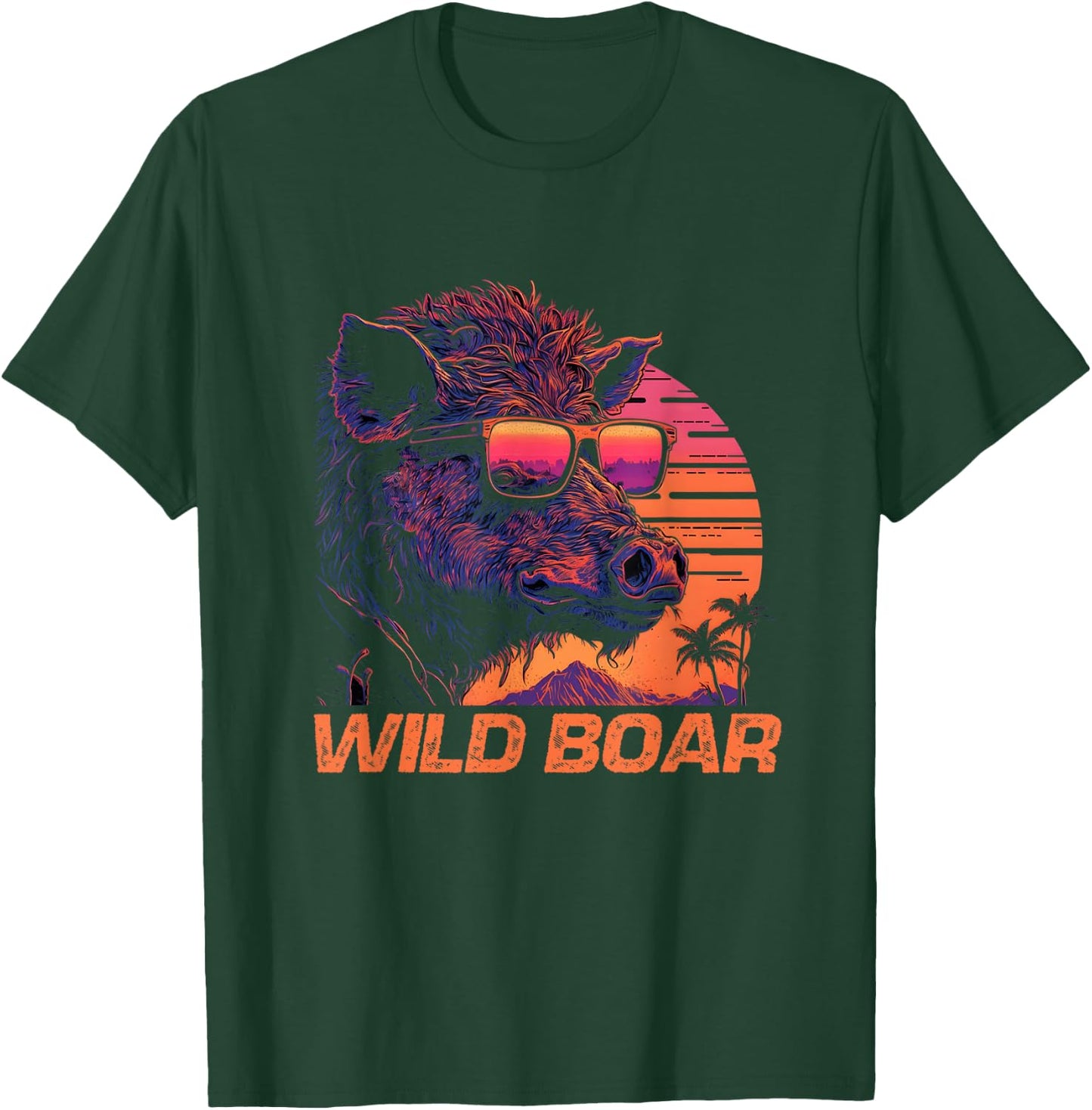 Cool Retro Sunset Sunglasses Wild Boar T-Shirt - T-Shirt | Forest
