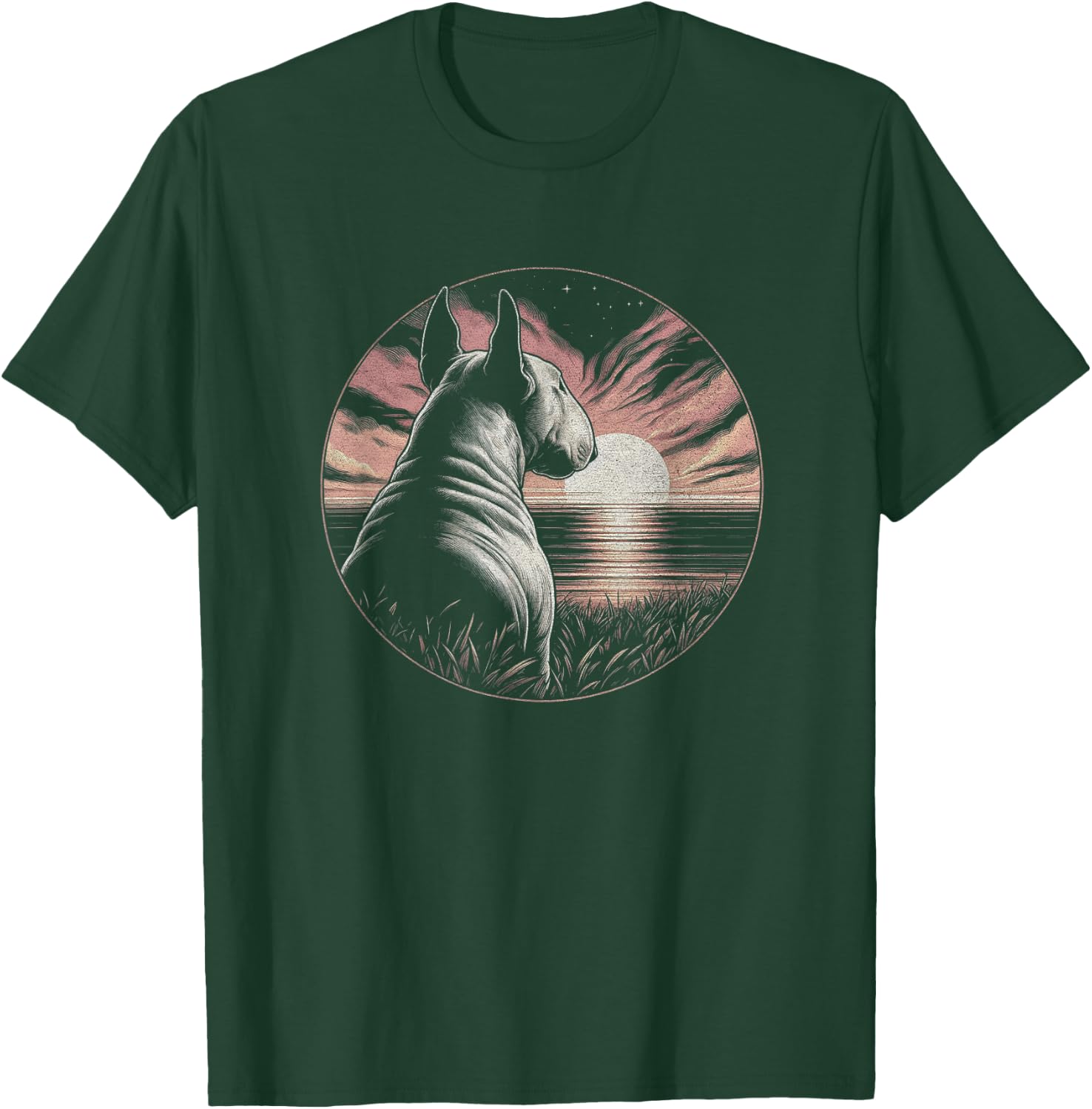 Vintage Bull Terrier Dog Retro Sunset Scene Art Design T-Shirt - T-Shirt | Forest