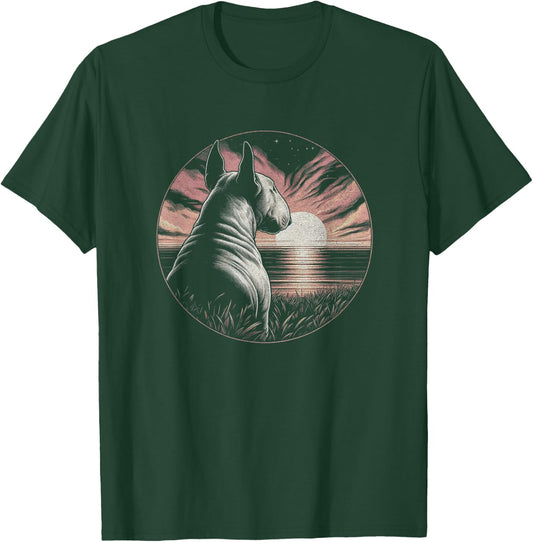 Vintage Bull Terrier Dog Retro Sunset Scene Art Design T-Shirt - T-Shirt | Forest