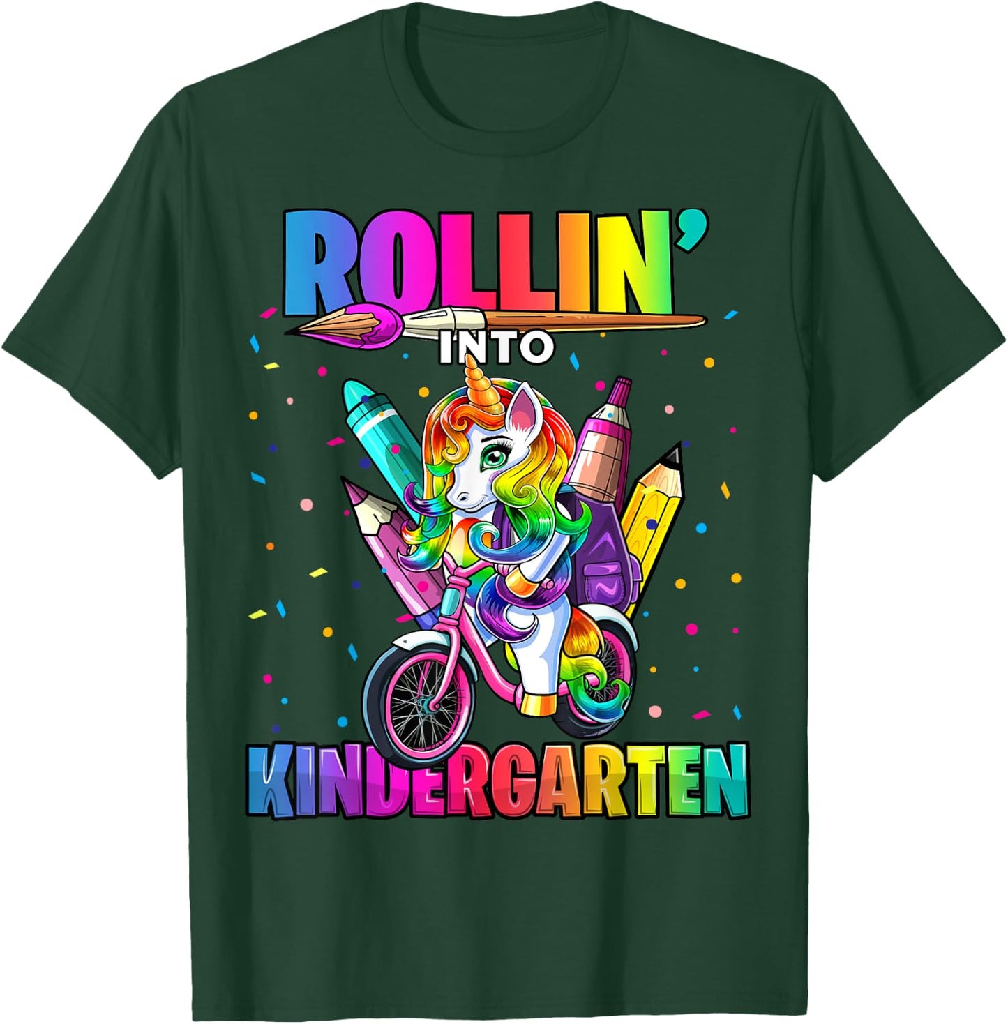 Kindergarten Unicorn Back to School First Day of School Girl T-Shirt - T-Shirt | Forest