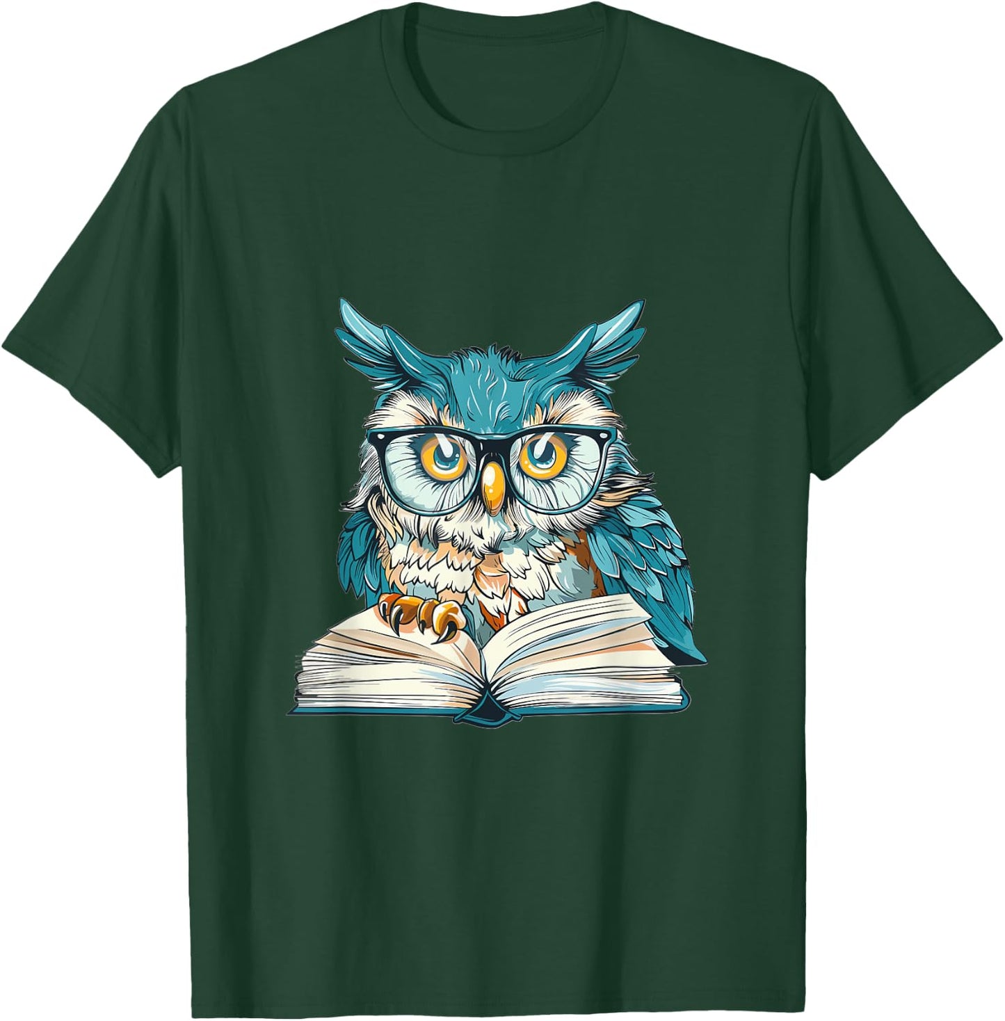 Owl with Books Lover Graphic T-Shirt - T-Shirt | Forest