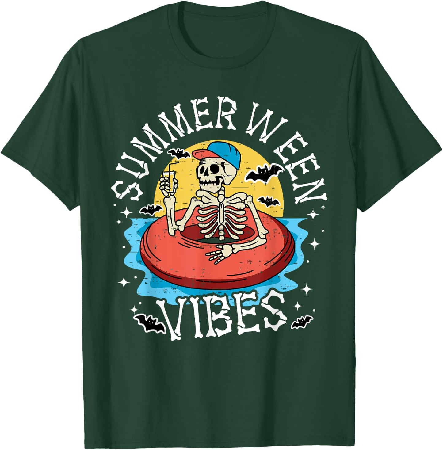 Summerween Vibes Skeleton Float Summer Halloween Men Women Kids T-Shirt - T-Shirt | Forest