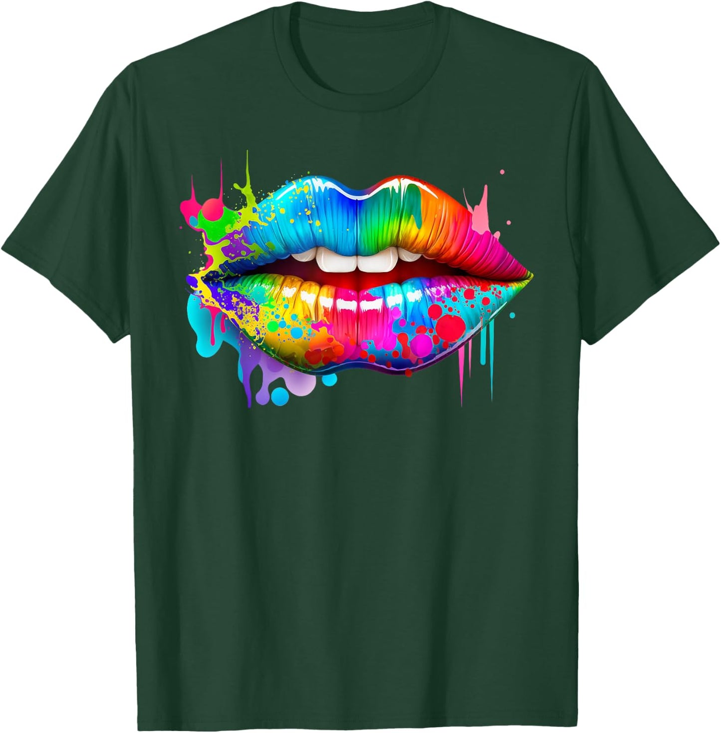 Colorful Lips Trendy Kiss Mouth Women Bright Mouth Dripping T-Shirt - T-Shirt | Forest