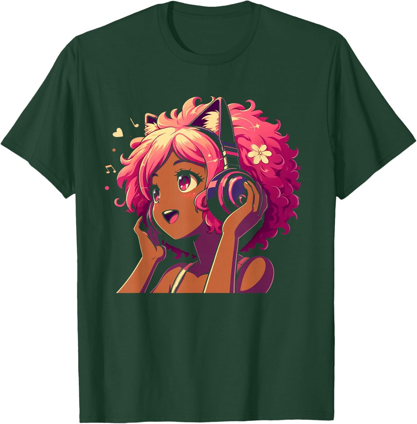 Anime and Music Black Girl Anime Merch Afro African American T-Shirt - T-Shirt | Forest