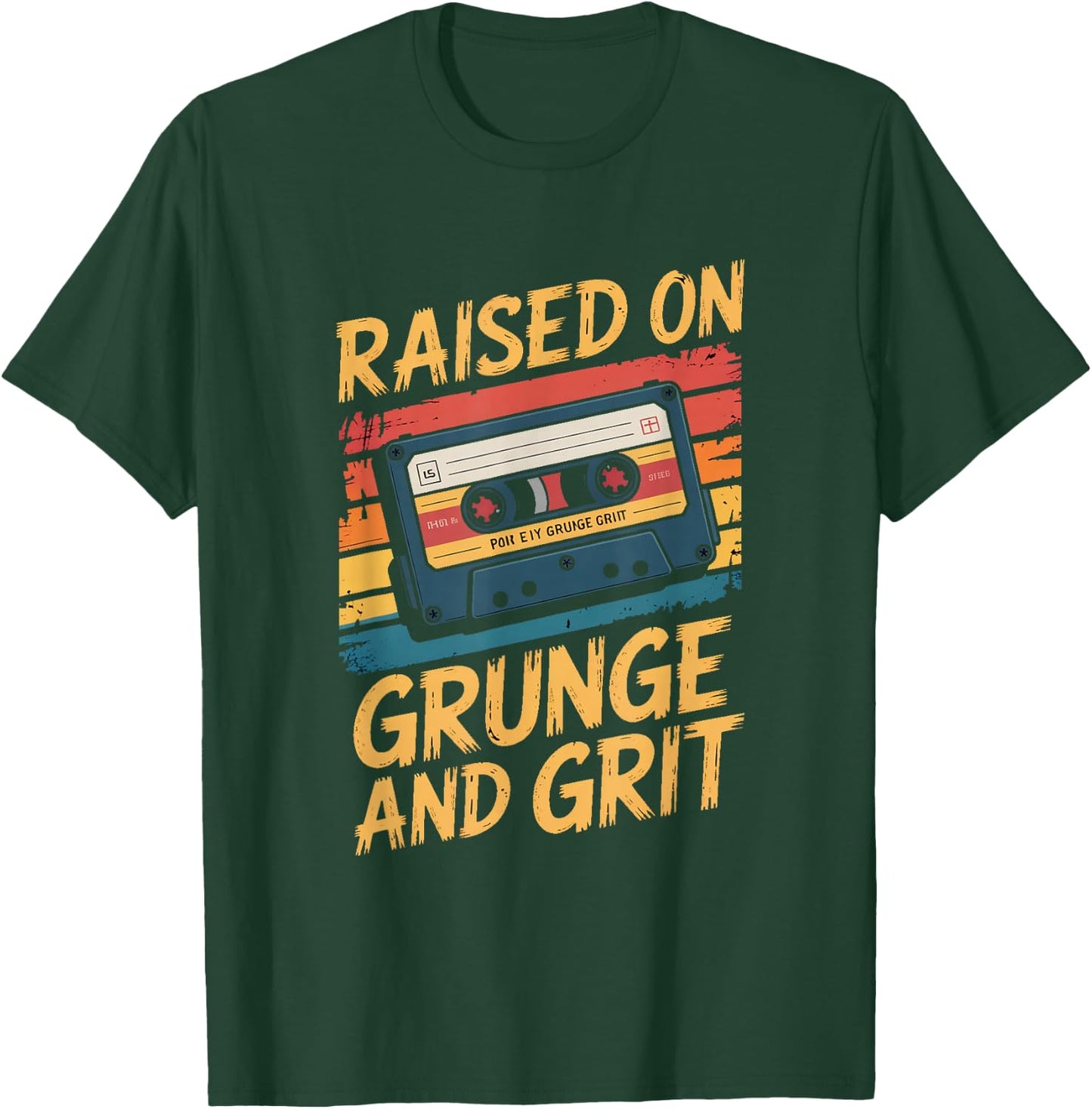 Grunge 90s Cassette Raised On Grunge and Grit T-Shirt - T-Shirt | Forest