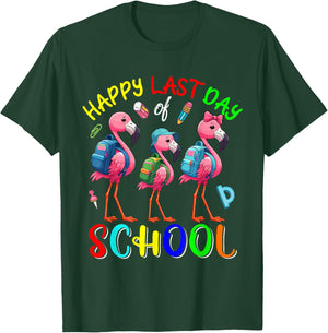 Happy Last Day Of School Colorful Cute Flamingos Students T-Shirt - T-Shirt | Forest