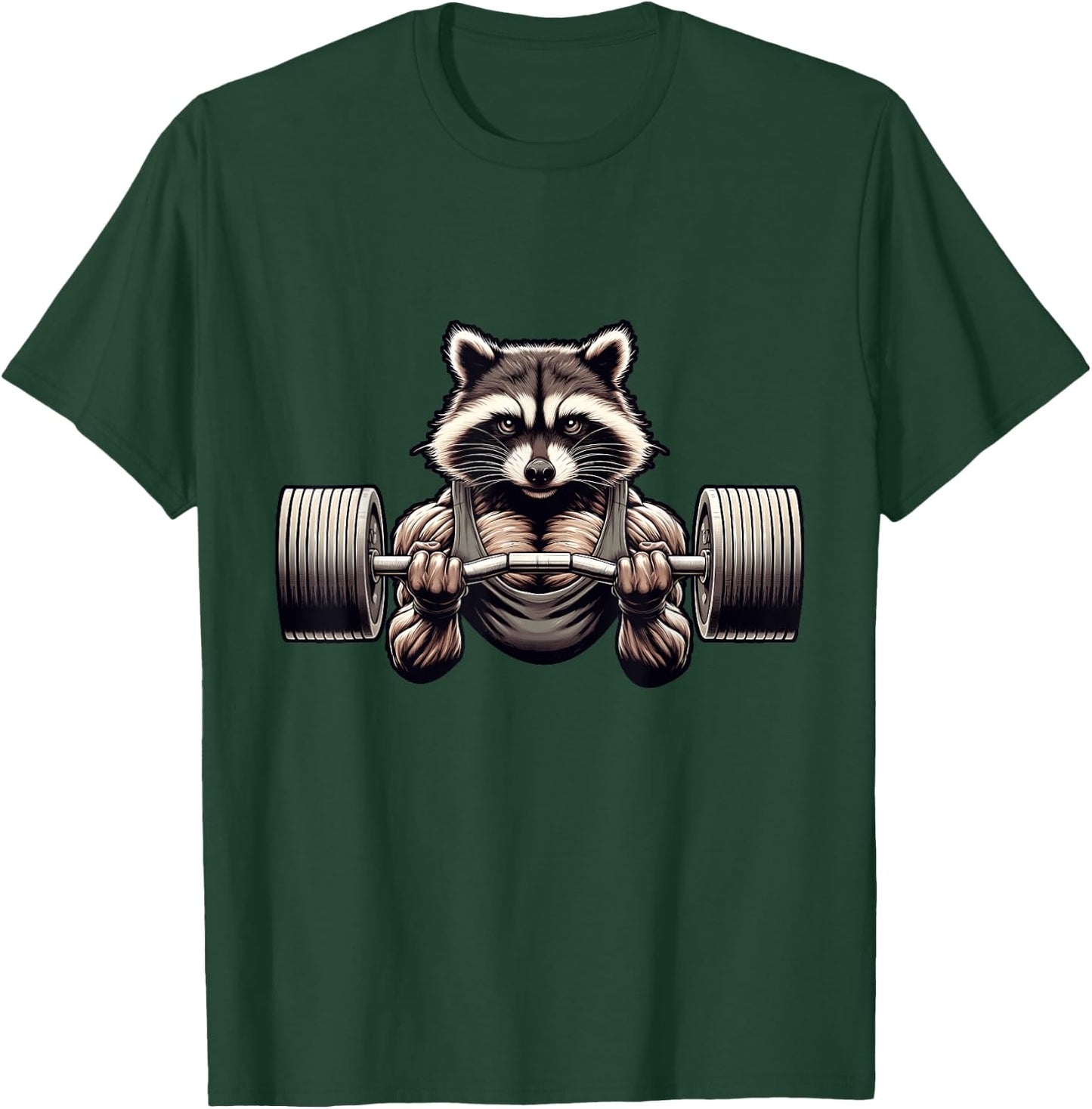 Weightlifting Ripped Raccoon Gym Workout Muscled Raccoon T-Shirt - T-Shirt | Forest